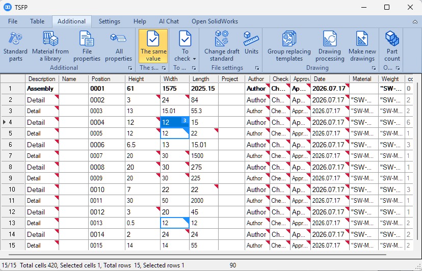 TSFP interface for working with SolidWorks properties